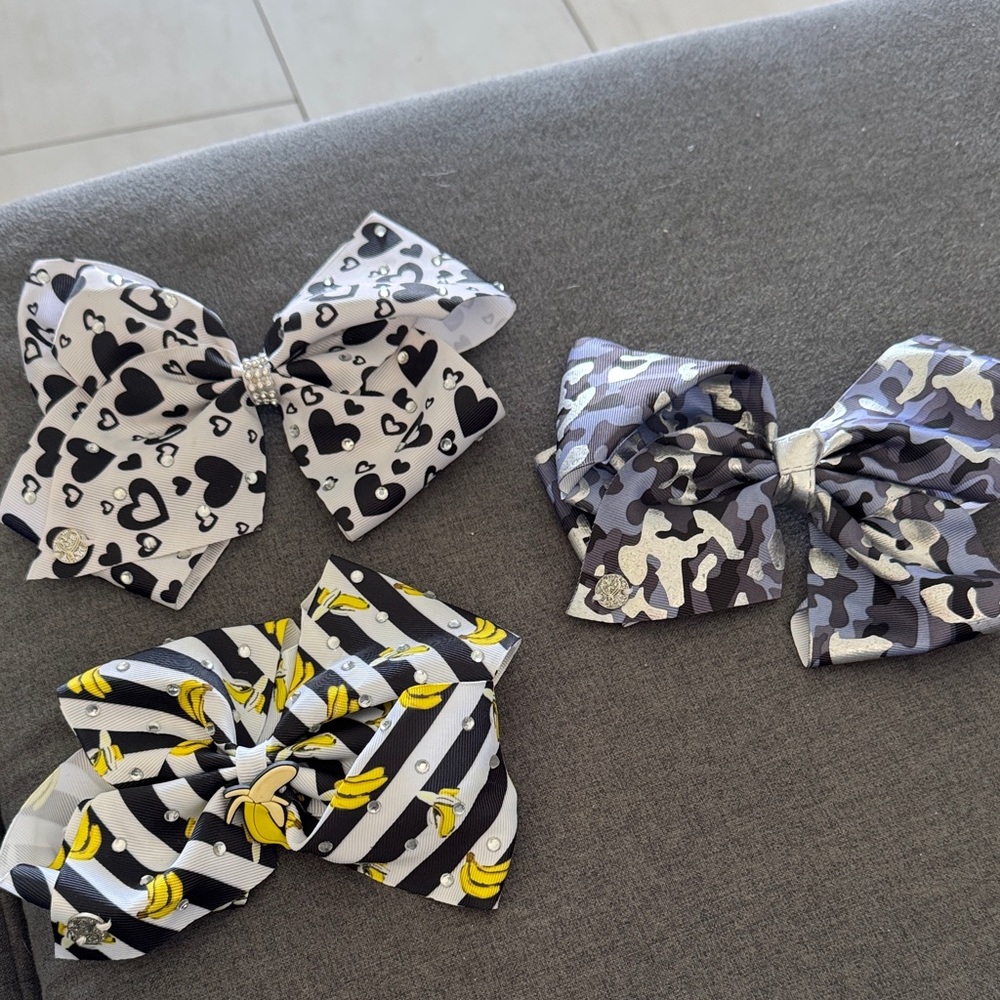 Jojo Siwa hair bows- Black, Gray, Yellow - set of 3